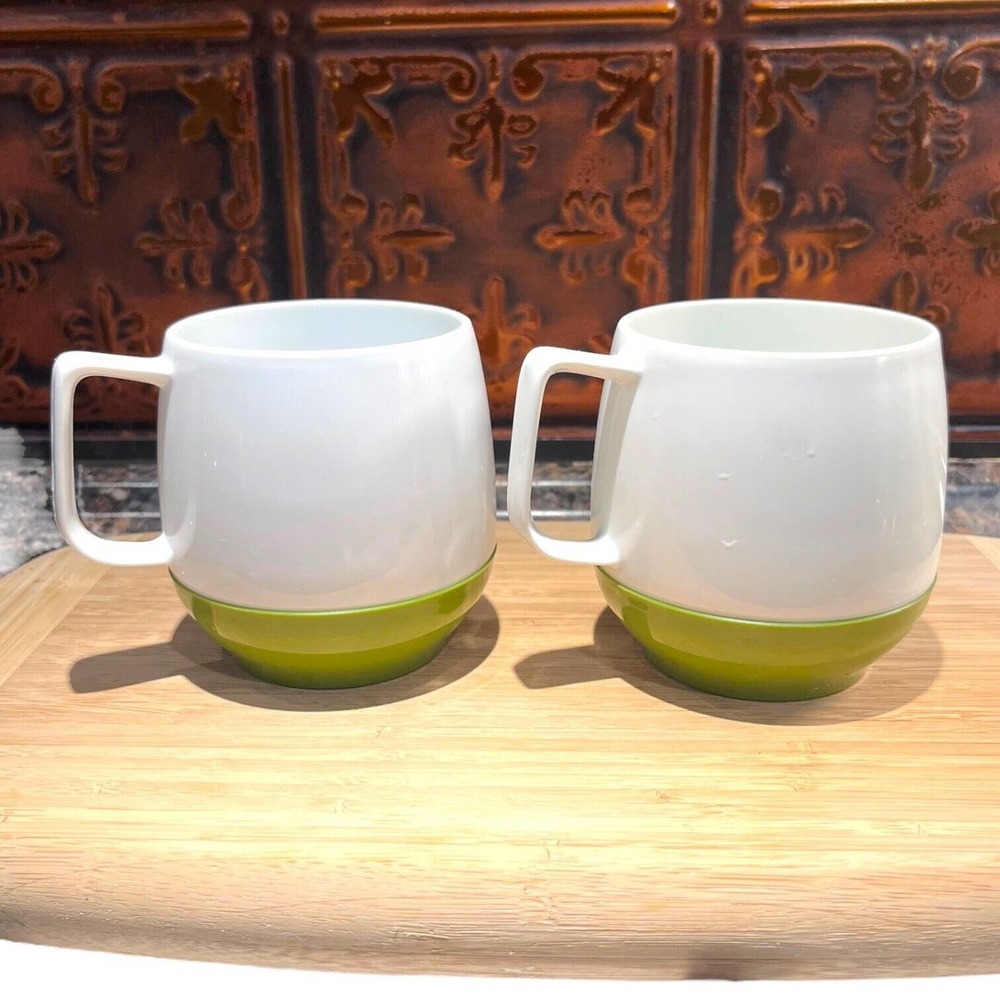 Dinex Thermos Green White Insulated Coffee Mug Cup Set 2 King Seely Camping RV